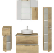 Badmöbel-Set NOBILIA Modern BxHxT 160 x 169,1 x 49 cm Frontfarbe eiche hell mit Spiegelschrank mit LED-Beleuchtung Unterschrank Midischrank Griff chrom matt 687