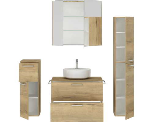 Badezimmermöbel-Set mit Waschbecken, Spiegelschrank und Stauraumelementen