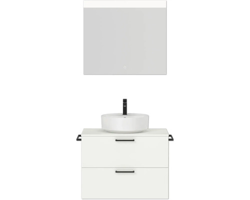 Badmöbel-Set NOBILIA Modern BxHxT 80 x 169,1 x 49 cm Frontfarbe weiß mit Spiegel eckig mit LED-Beleuchtung Griff schwarz 648
