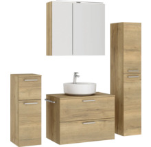 Badmöbel-Set NOBILIA Modern BxHxT 160 x 169,1 x 49 cm Frontfarbe eiche hell mit Spiegelschrank mit LED-Beleuchtung Unterschrank Midischrank Griff chrom matt 687