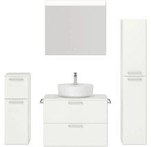 Badmöbel-Set NOBILIA Modern BxHxT 160 x 169,1 x 49 cm Frontfarbe weiß mit Spiegel mit LED-Beleuchtung Unterschrank Midischrank Griff chrom matt 673