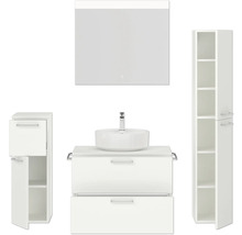 Badmöbel-Set NOBILIA Modern BxHxT 160 x 169,1 x 49 cm Frontfarbe weiß mit Spiegel mit LED-Beleuchtung Unterschrank Midischrank Griff chrom matt 673
