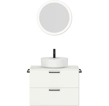 Badmöbel-Set NOBILIA Modern BxHxT 80 x 169,1 x 49 cm Frontfarbe weiß mit Spiegel rund mit LED-Beleuchtung Griff schwarz 664