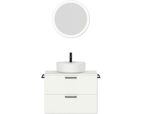 Badmöbel-Set NOBILIA Modern BxHxT 80 x 169,1 x 49 cm Frontfarbe weiß mit Spiegel rund mit LED-Beleuchtung Griff schwarz 664