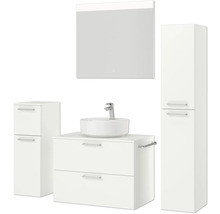Badmöbel-Set NOBILIA Modern BxHxT 160 x 169,1 x 49 cm Frontfarbe weiß mit Spiegel mit LED-Beleuchtung Unterschrank Midischrank Griff chrom matt 673