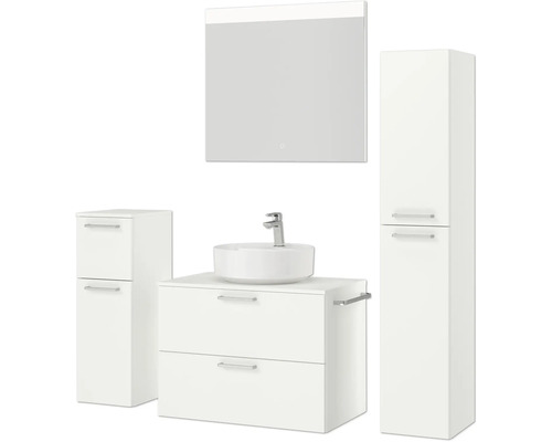 Badezimmer Set mit Waschtisch, Waschbecken, Spiegelschrank und Seitenschrank