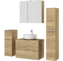 Badmöbel-Set NOBILIA Modern BxHxT 160 x 169,1 x 49 cm Frontfarbe eiche hell mit Spiegelschrank mit LED-Beleuchtung Unterschrank Midischrank Griff chrom matt 687