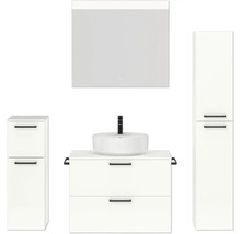 Badmöbel-Set NOBILIA Modern BxHxT 160 x 169,1 x 49 cm Frontfarbe weiß hochglanz mit Spiegel mit LED-Beleuchtung Unterschrank Midischrank Griff schwarz 674