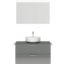 Badmöbel-Set NOBILIA Modern BxHxT 100 x 169,1 x 49 cm Frontfarbe grau hochglanz mit Spiegel eckig mit LED-Beleuchtung Griff chrom matt 709