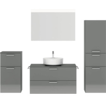 Badmöbel-Set NOBILIA Modern BxHxT 180 x 169,1 x 49 cm Frontfarbe grau hochglanz mit Spiegel mit LED-Beleuchtung Unterschrank Midischrank Griff chrom matt 733