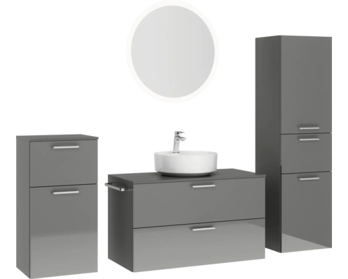 Badezimmersatz mit Waschtisch, Spiegelschrank und Hochschrank