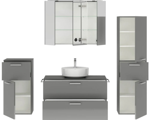 Badezimmer-Set mit Waschtisch, Waschbecken, Spiegelschrank und Hochschrank