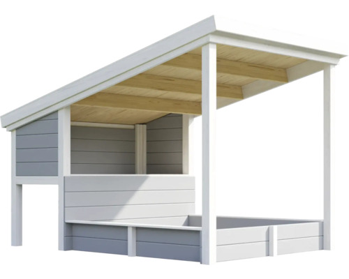 Cabane de jeux pour enfants Outdoor Life PIPPI 1 158,6x247,1 cm gris clair Bac à sable avec toit pour protéger du soleil