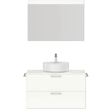 Badmöbel-Set NOBILIA Modern BxHxT 100 x 169,1 x 49 cm Frontfarbe weiß hochglanz mit Spiegel eckig mit LED-Beleuchtung Griff chrom matt 707