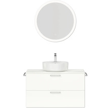 Badmöbel-Set NOBILIA Modern BxHxT 100 x 169,1 x 49 cm Frontfarbe weiß hochglanz mit Spiegel rund mit LED-Beleuchtung Griff chrom matt 723