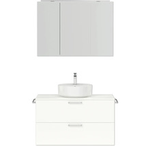 Badmöbel-Set NOBILIA Modern BxHxT 100 x 169,1 x 49 cm Frontfarbe weiß hochglanz mit Spiegelschrank mit LED-Beleuchtung Griff chrom matt 715