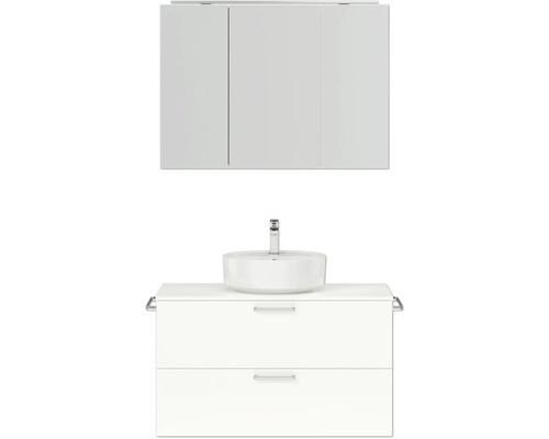 Badmöbel-Set NOBILIA Modern BxHxT 100 x 169,1 x 49 cm Frontfarbe weiß hochglanz mit Spiegelschrank mit LED-Beleuchtung Griff chrom matt 715