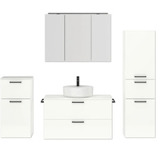Badmöbel-Set NOBILIA Modern BxHxT 180 x 169,1 x 49 cm Frontfarbe weiß hochglanz mit Spiegelschrank mit LED-Beleuchtung Unterschrank Midischrank Griff schwarz 738