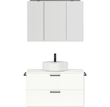 Badmöbel-Set NOBILIA Modern BxHxT 100 x 169,1 x 49 cm Frontfarbe weiß hochglanz mit Spiegelschrank mit LED-Beleuchtung Griff schwarz 714