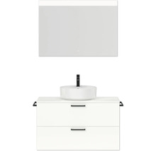 Badmöbel-Set NOBILIA Modern BxHxT 100 x 169,1 x 49 cm Frontfarbe weiß hochglanz mit Spiegel eckig mit LED-Beleuchtung Griff schwarz 706