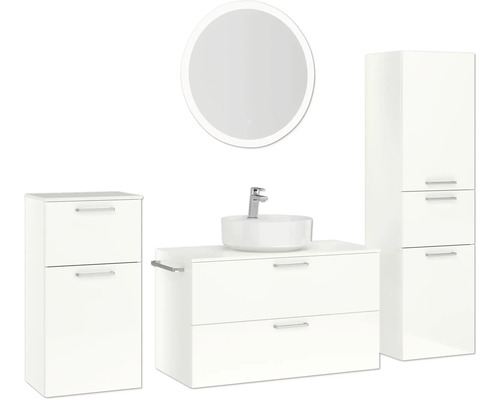 Ensemble de salle de bains avec lavabo, meuble sous-lavabo, armoire de toilette et miroir