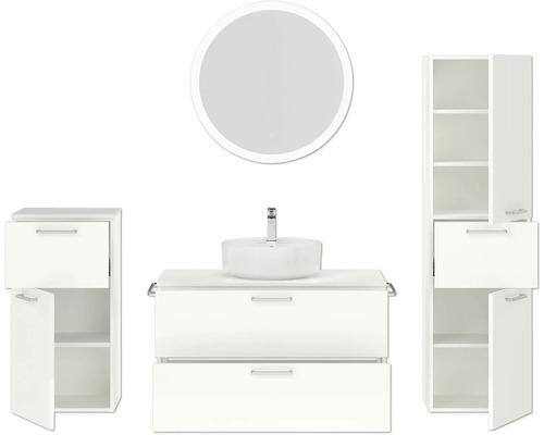 Ensemble de salle de bains avec meuble-lavabo, armoire de toilette et armoire haute