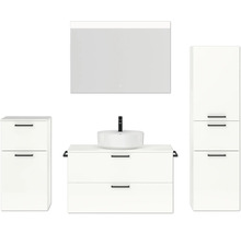 Badmöbel-Set NOBILIA Modern BxHxT 180 x 169,1 x 49 cm Frontfarbe weiß hochglanz mit Spiegel mit LED-Beleuchtung Unterschrank Midischrank Griff schwarz 730