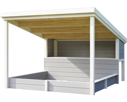 Cabane de jeux pour enfants Outdoor Life PIPPI 2 208,6x297,1 cm gris clair Bac à sable en bois avec toit pour l''extérieur