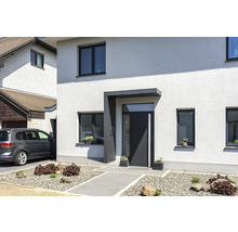 Auvent Gutta BS Plus 160 RAL 7016 gris anthracite 160x90 cm avec boîte aux lettres, boîtier fonctionnel, partie latérale gauche évacuation de l'eau dans la partie latérale