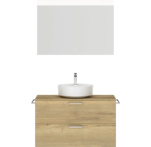 Badmöbel-Set NOBILIA Modern BxHxT 100 x 169,1 x 49 cm Frontfarbe eiche hell mit Spiegel eckig mit LED-Beleuchtung Griff chrom matt 711