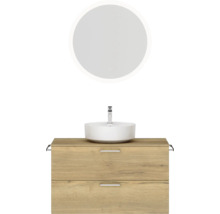 Badmöbel-Set NOBILIA Modern BxHxT 100 x 169,1 x 49 cm Frontfarbe eiche hell mit Spiegel rund mit LED-Beleuchtung Griff chrom matt 727