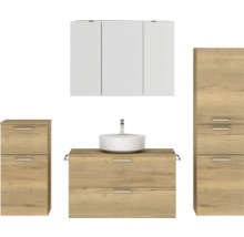 Badmöbel-Set NOBILIA Modern BxHxT 180 x 169,1 x 49 cm Frontfarbe eiche hell mit Spiegelschrank mit LED-Beleuchtung Unterschrank Midischrank Griff chrom matt 743