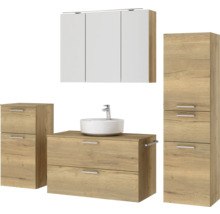 Badmöbel-Set NOBILIA Modern BxHxT 180 x 169,1 x 49 cm Frontfarbe eiche hell mit Spiegelschrank mit LED-Beleuchtung Unterschrank Midischrank Griff chrom matt 743