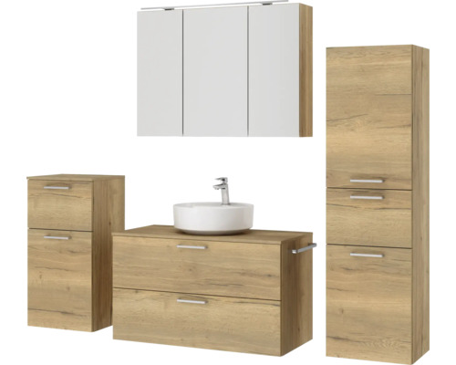 Badezimmer-Set mit Waschtisch, Waschbecken, Spiegelschrank und Hochschrank