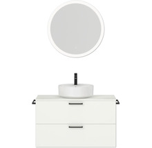 Badmöbel-Set NOBILIA Modern BxHxT 100 x 169,1 x 49 cm Frontfarbe weiß mit Spiegel rund mit LED-Beleuchtung Griff schwarz 720