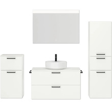 Badmöbel-Set NOBILIA Modern BxHxT 180 x 169,1 x 49 cm Frontfarbe weiß mit Spiegel mit LED-Beleuchtung Unterschrank Midischrank Griff schwarz 728