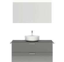 Badmöbel-Set NOBILIA Modern BxHxT 120 x 169,1 x 49 cm Frontfarbe grau hochglanz mit Spiegel eckig mit LED-Beleuchtung Griff chrom matt 765