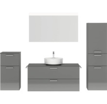 Badmöbel-Set NOBILIA Modern BxHxT 200 x 169,1 x 49 cm Frontfarbe grau hochglanz mit Spiegel mit LED-Beleuchtung Unterschrank Midischrank Griff chrom matt 789