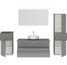 Badmöbel-Set NOBILIA Modern BxHxT 200 x 169,1 x 49 cm Frontfarbe grau hochglanz mit Spiegel mit LED-Beleuchtung Unterschrank Midischrank Griff chrom matt 789