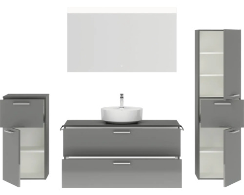 Badezimmermöbelset mit Waschtisch, Spiegelschrank und Hochschrank