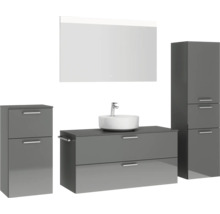 Badmöbel-Set NOBILIA Modern BxHxT 200 x 169,1 x 49 cm Frontfarbe grau hochglanz mit Spiegel mit LED-Beleuchtung Unterschrank Midischrank Griff chrom matt 789