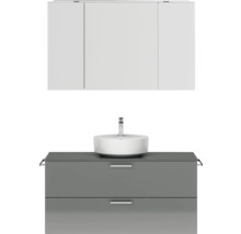 Badmöbel-Set NOBILIA Modern BxHxT 120 x 169,1 x 49 cm Frontfarbe grau hochglanz mit Spiegelschrank mit LED-Beleuchtung Griff chrom matt 773