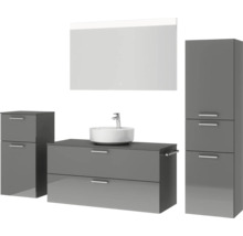 Badmöbel-Set NOBILIA Modern BxHxT 200 x 169,1 x 49 cm Frontfarbe grau hochglanz mit Spiegel mit LED-Beleuchtung Unterschrank Midischrank Griff chrom matt 789
