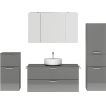 Badmöbel-Set NOBILIA Modern BxHxT 200 x 169,1 x 49 cm Frontfarbe grau hochglanz mit Spiegelschrank mit LED-Beleuchtung Unterschrank Midischrank Griff chrom matt 797