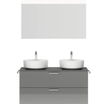 Doppel-Badmöbel-Set NOBILIA Modern BxHxT 120 x 169,1 x 49 cm Frontfarbe grau hochglanz mit Spiegel eckig mit LED-Beleuchtung Griff chrom matt 821