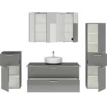 Badmöbel-Set NOBILIA Modern BxHxT 200 x 169,1 x 49 cm Frontfarbe grau hochglanz mit Spiegelschrank mit LED-Beleuchtung Unterschrank Midischrank Griff chrom matt 797