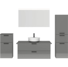 Badmöbel-Set NOBILIA Modern BxHxT 200 x 169,1 x 49 cm Frontfarbe grau hochglanz mit Spiegel mit LED-Beleuchtung Unterschrank Midischrank Griff schwarz 788
