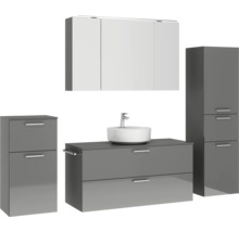 Badmöbel-Set NOBILIA Modern BxHxT 200 x 169,1 x 49 cm Frontfarbe grau hochglanz mit Spiegelschrank mit LED-Beleuchtung Unterschrank Midischrank Griff chrom matt 797