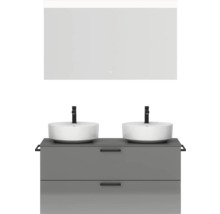 Doppel-Badmöbel-Set NOBILIA Modern BxHxT 120 x 169,1 x 49 cm Frontfarbe grau hochglanz mit Spiegel eckig mit LED-Beleuchtung Griff schwarz 820