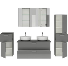 Badezimmergarnitur mit Waschbecken, Unterschrank, Spiegelschrank und Hochschrank